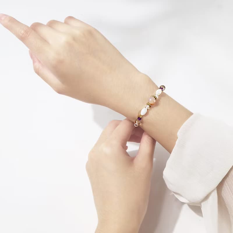 白巧克力圓舞曲 | A64珍珠母貝橙色月光石紫水晶手鍊