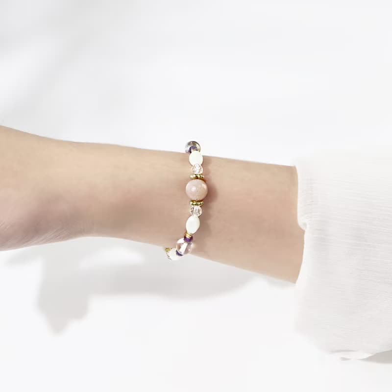白巧克力圓舞曲 | A64珍珠母貝橙色月光石紫水晶手鍊