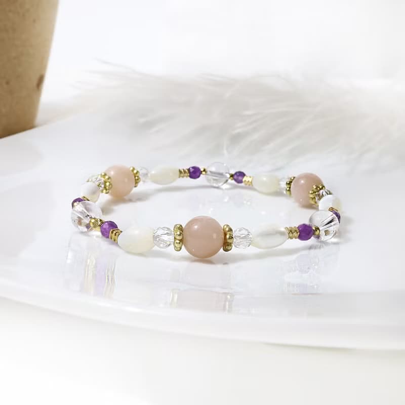 白巧克力圓舞曲 | A64珍珠母貝橙色月光石紫水晶手鍊