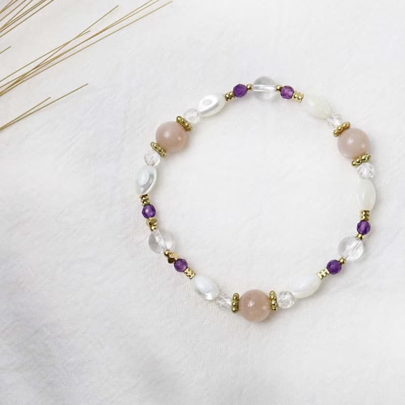 白巧克力圓舞曲 | A64珍珠母貝橙色月光石紫水晶手鍊