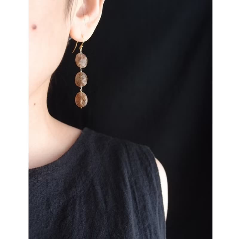 【K14gf】Copper Rutilated Quartz Earrings　コッパールチル ロングピアス