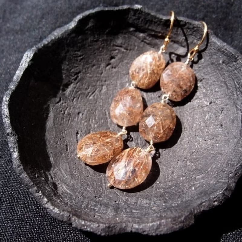 【K14gf】Copper Rutilated Quartz Earrings　コッパールチル ロングピアス