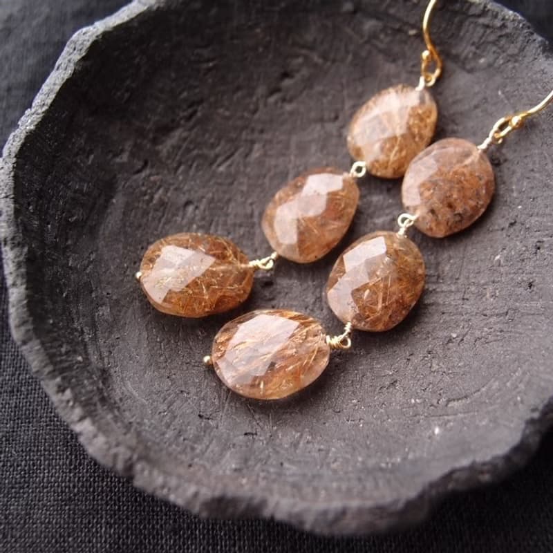 【K14gf】Copper Rutilated Quartz Earrings　コッパールチル ロングピアス