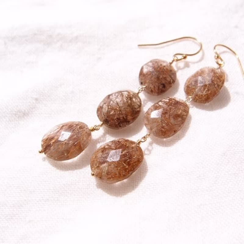 【K14gf】Copper Rutilated Quartz Earrings　コッパールチル ロングピアス