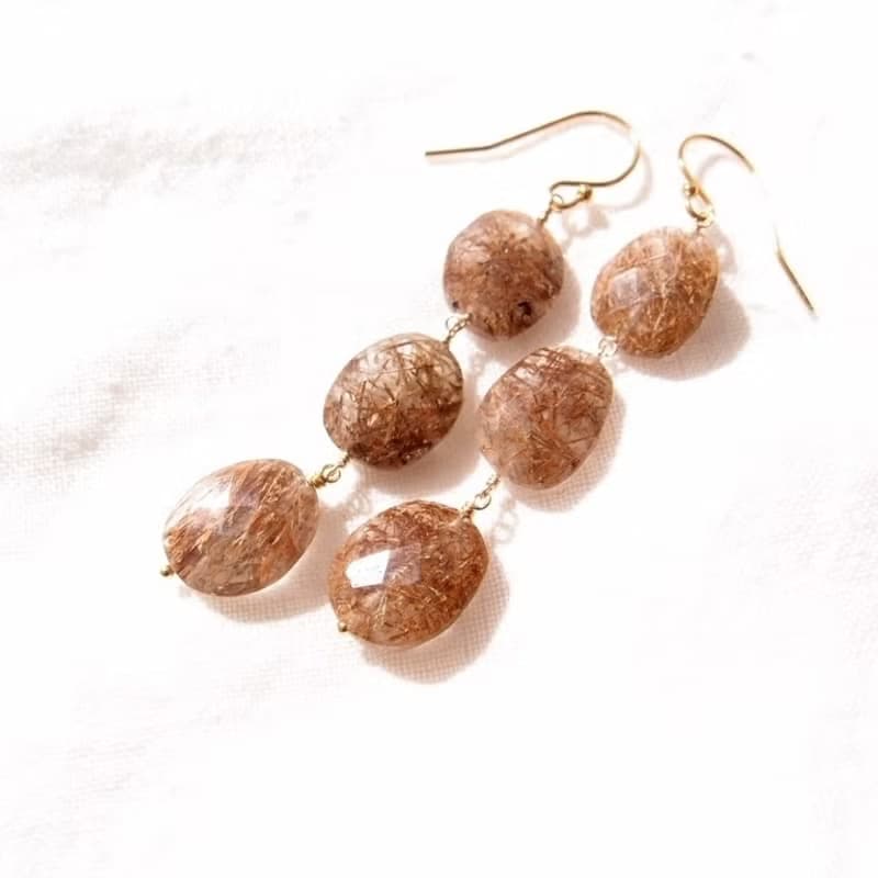 【K14gf】Copper Rutilated Quartz Earrings　コッパールチル ロングピアス