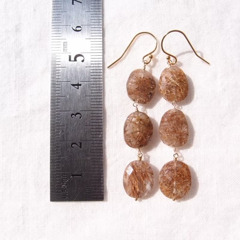 【K14gf】Copper Rutilated Quartz Earrings　コッパールチル ロングピアス