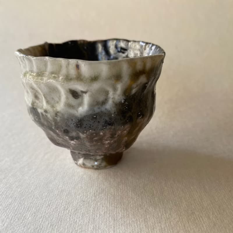 陶/柴燒/絞胎/絕美三色小杯/附木盒