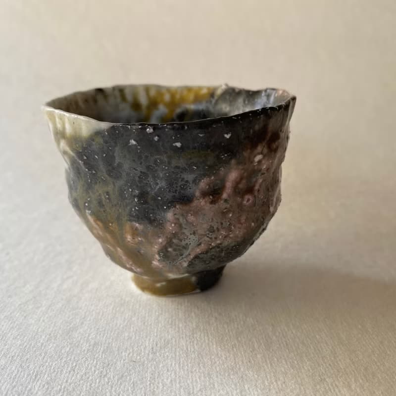 陶/柴燒/絞胎/絕美三色小杯/附木盒