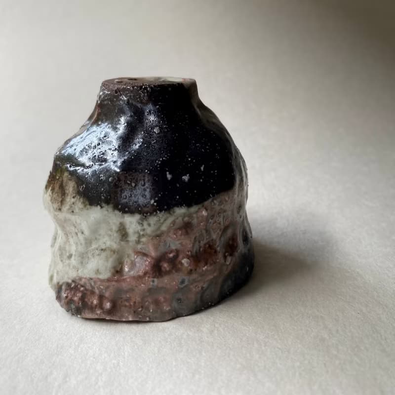 陶/柴燒/絞胎/絕美三色小杯/附木盒
