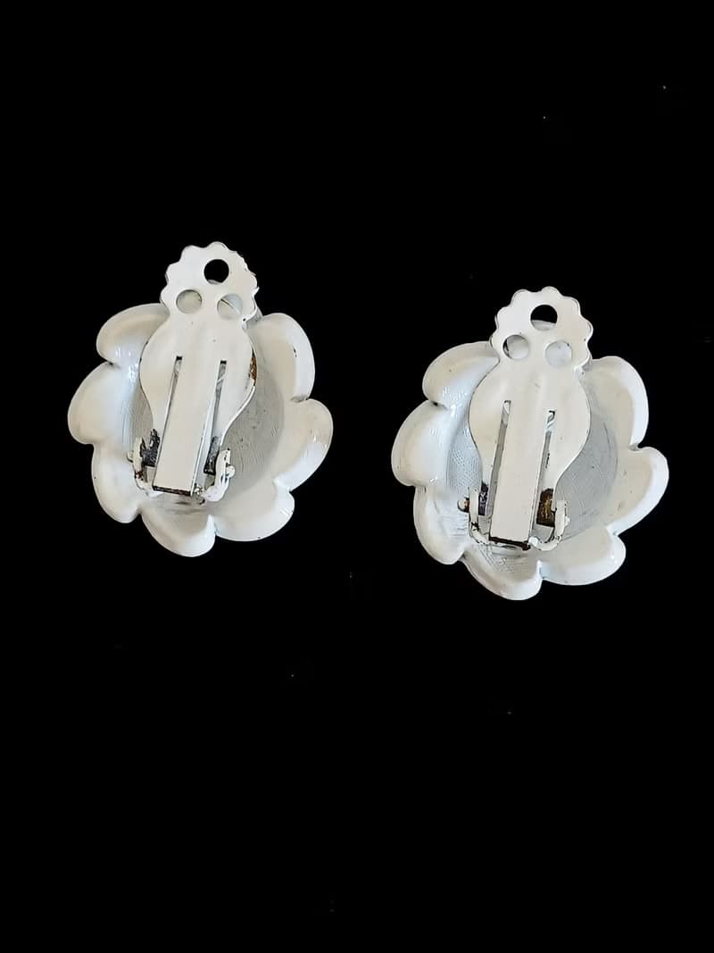 vintage jewelry  黑色大理石花 夾式耳環