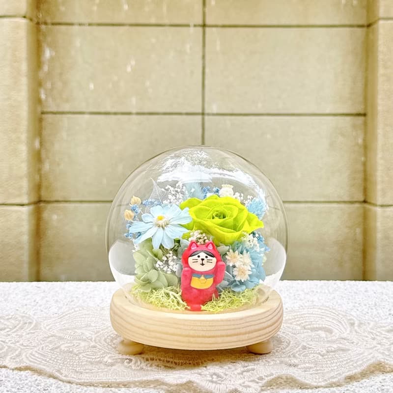 貓咪/柴犬/永生花/乾燥花/夜燈/玻璃盅/玻璃罩