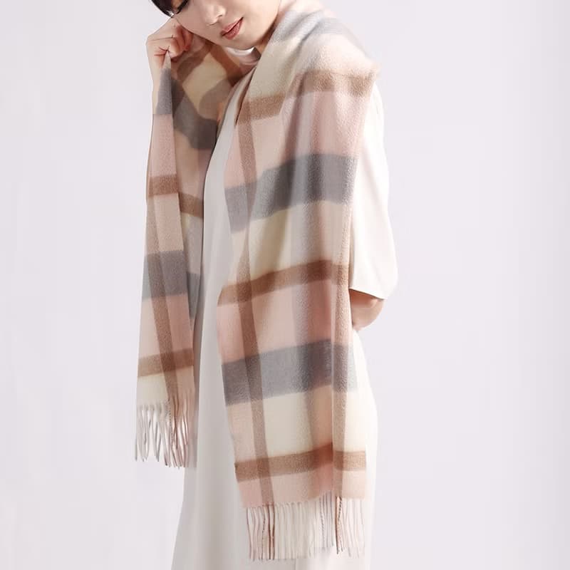 典藏粉藍 | 獨創格紋 喀什米爾圍巾