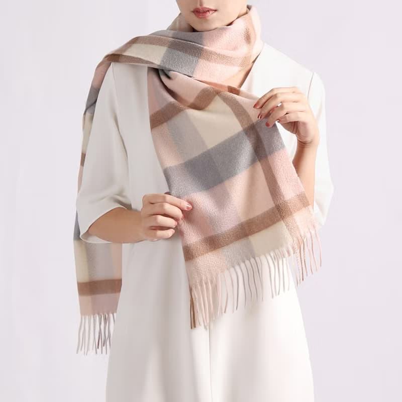 典藏粉藍 | 獨創格紋 喀什米爾圍巾