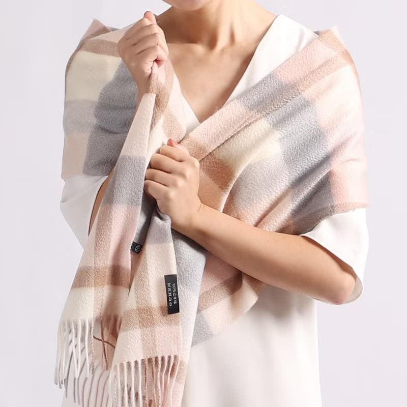 典藏粉藍 | 獨創格紋 喀什米爾圍巾