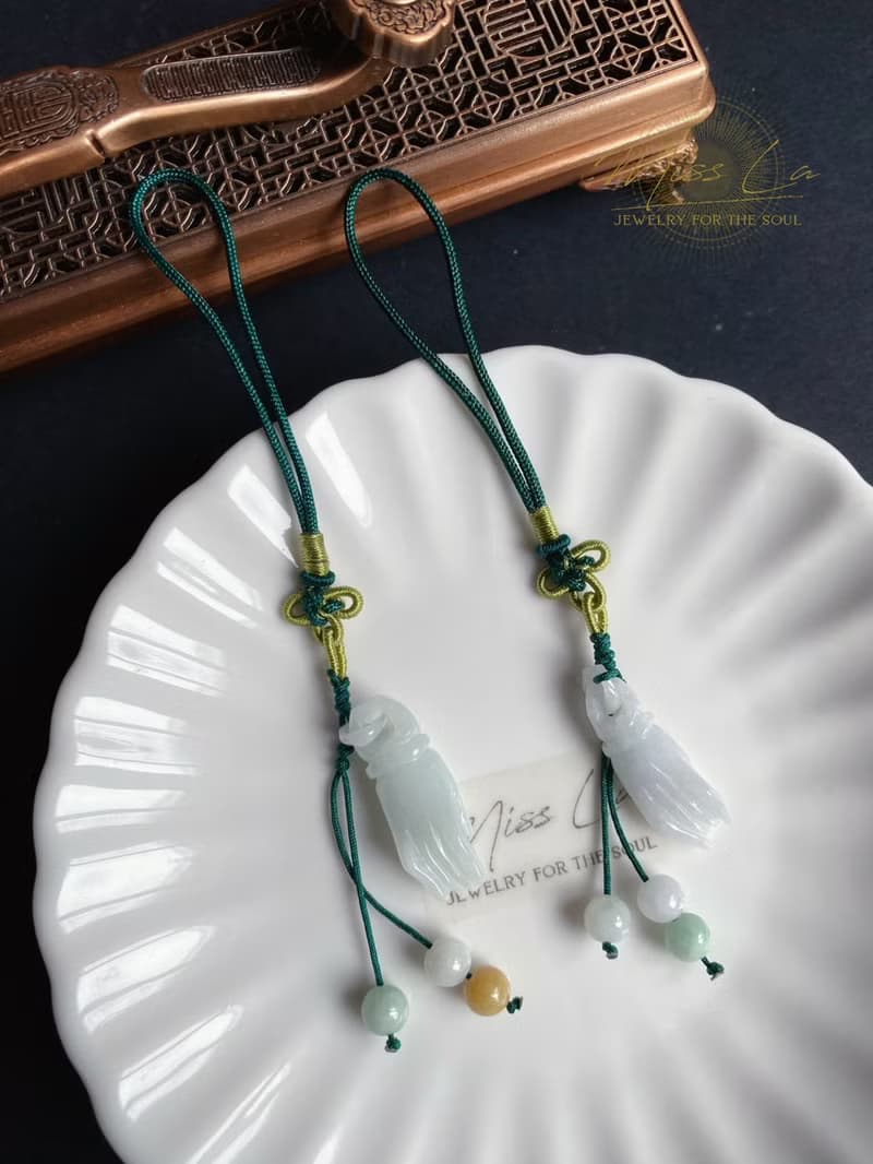 祈願 天然緬甸玉翡翠 手工雕刻 佛手 保平安 禮物 手機掛 長輩禮