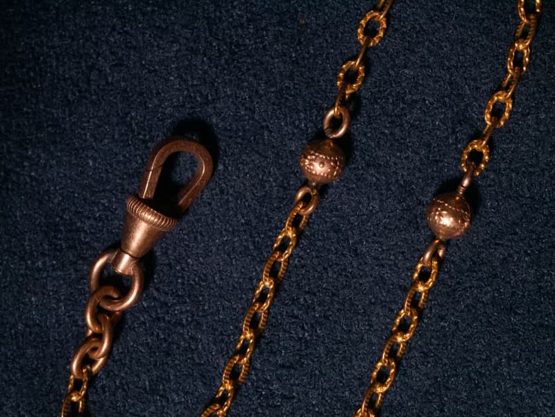 1890s 法國 雕花鍊金球包金懷錶鍊 (可做手鍊使用)