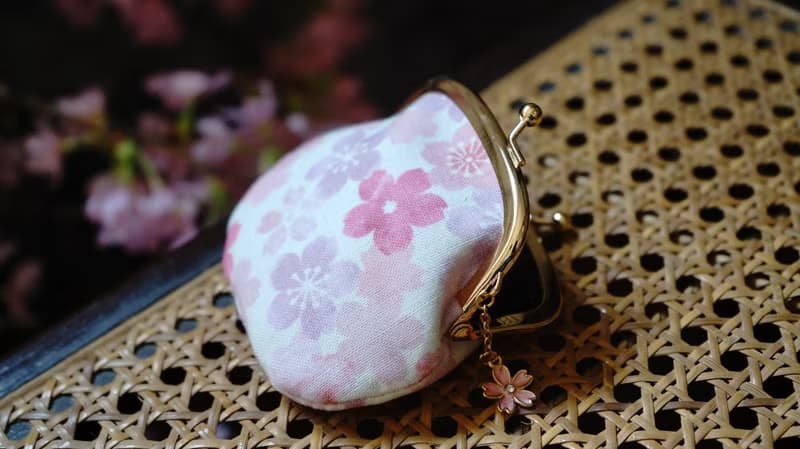 京都奈櫻花贊小口金包(附櫻花吊飾)