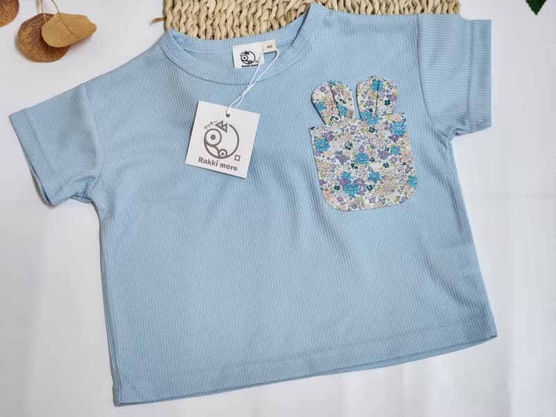 臺灣原創品牌Rakki more兔子口袋女童短袖上衣-藍色