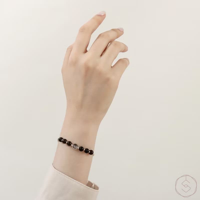 滄海 | 銀曜石 黑髮晶 S925純銀 | 天然水晶手鍊