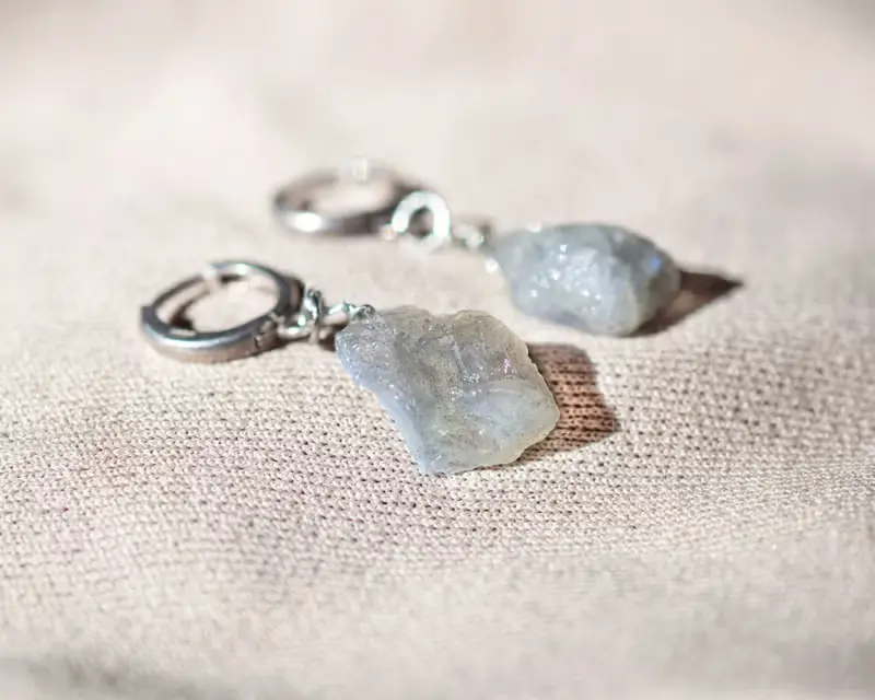Rough Labradorite Earrings, 925 Silver, Aquarius crystal, Virgo Birthstone gift