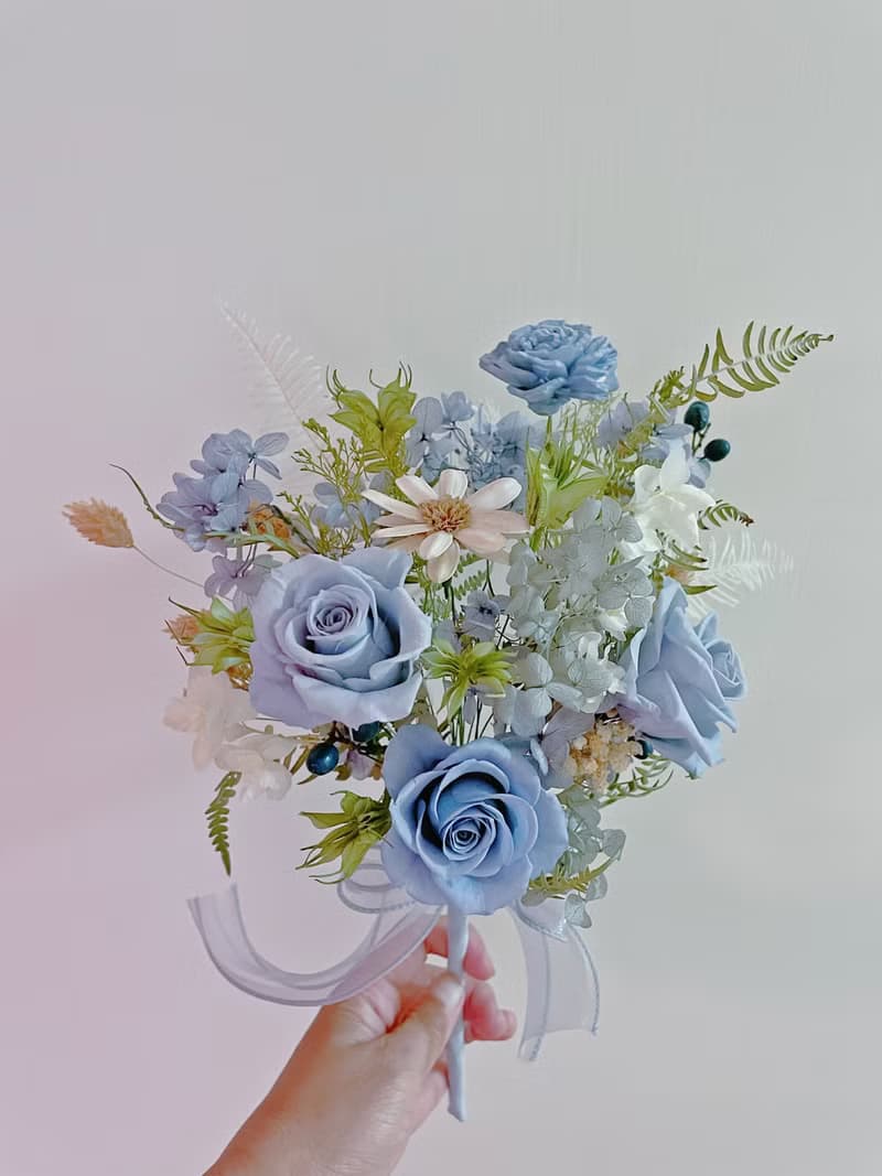 【永生花禮】清新藍白花束/永生捧花/拍照捧花/新娘捧花/登記捧花