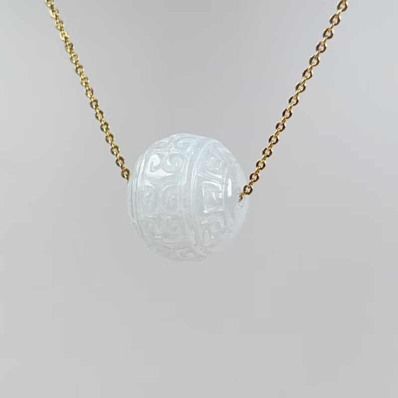 【圓滿】冰種翡翠雕花圓珠項鍊 | 天然緬甸玉翡翠A貨 | 送禮