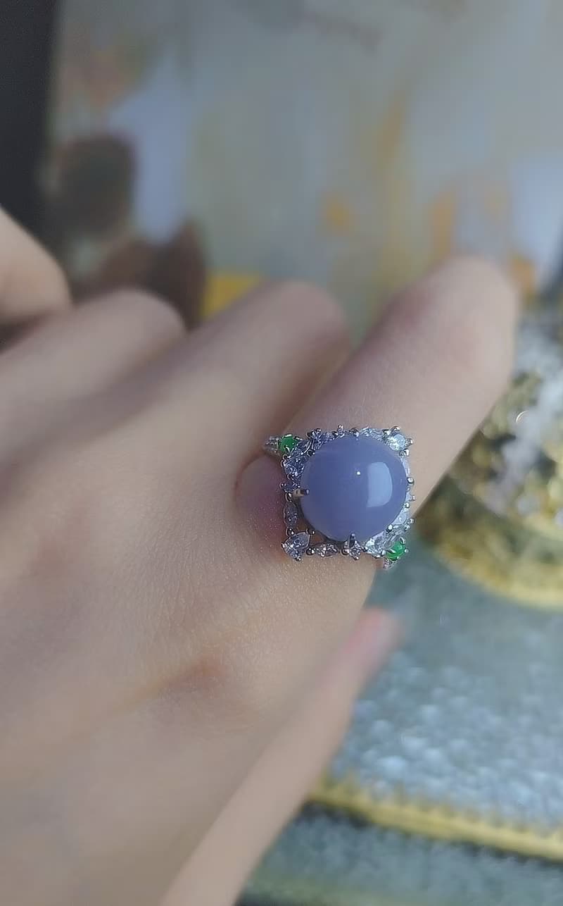 貴人•桃花•招財|細糯冰濃紫|緬甸A貨翡翠紫翡純銀豪鑲戒指