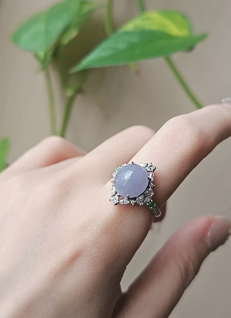 貴人•桃花•招財|細糯冰濃紫|緬甸A貨翡翠紫翡純銀豪鑲戒指
