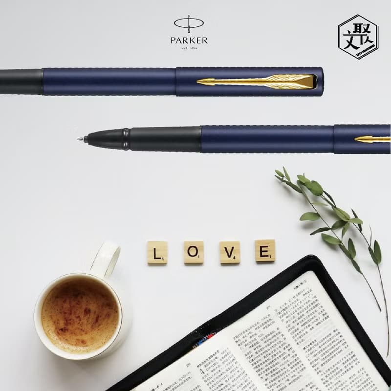 Parker 派克 威雅XL 海軍藍鋼珠筆 牛皮卡夾禮盒  免費刻字