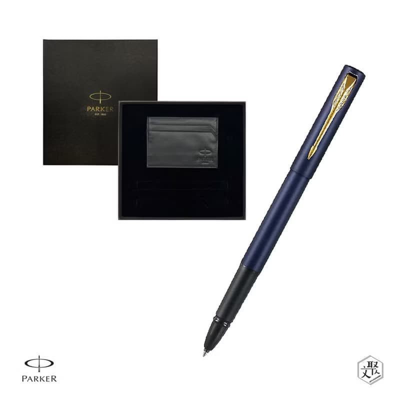 Parker 派克 威雅XL 海軍藍鋼珠筆 牛皮卡夾禮盒  免費刻字