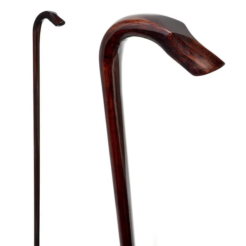 オーク犬型一曲ステッキ・ワイン色　天然木製一本杖