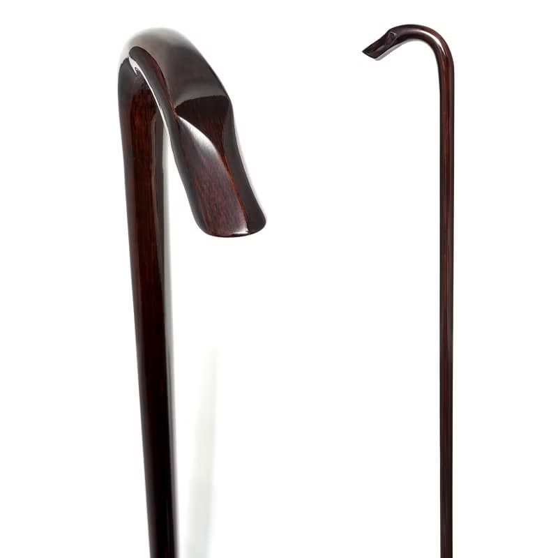 オーク犬型一曲ステッキ・ワイン色　天然木製一本杖