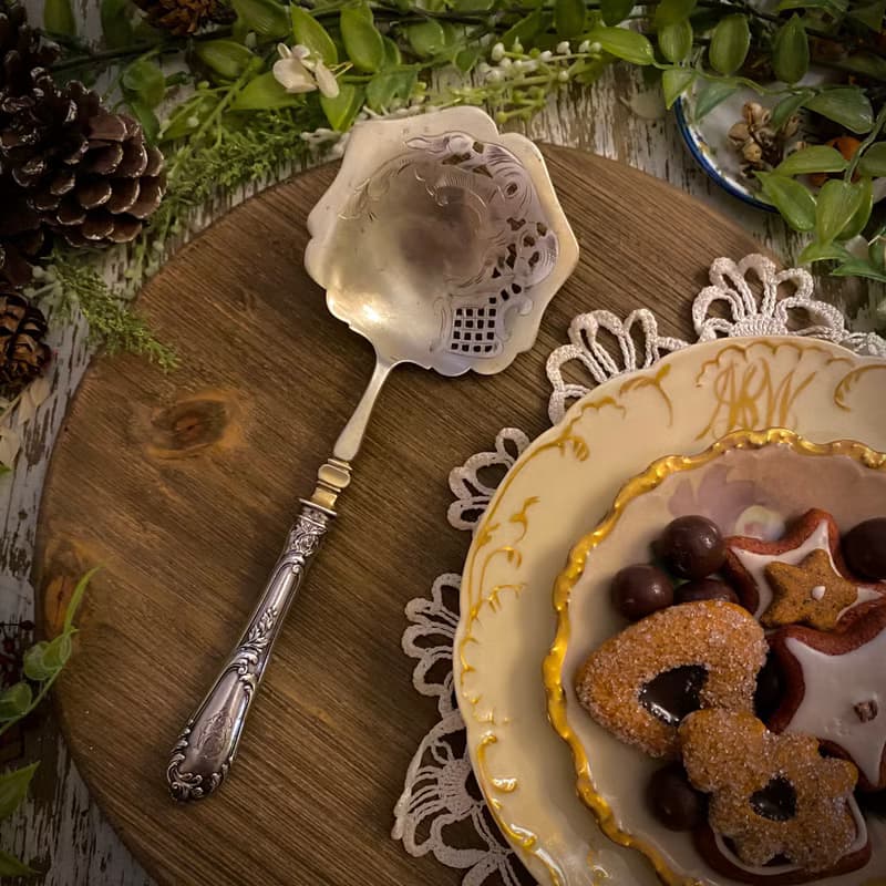 法國Art Nouveau純銀柄-訂製款鏤空雙色點心/餅乾圓鏟