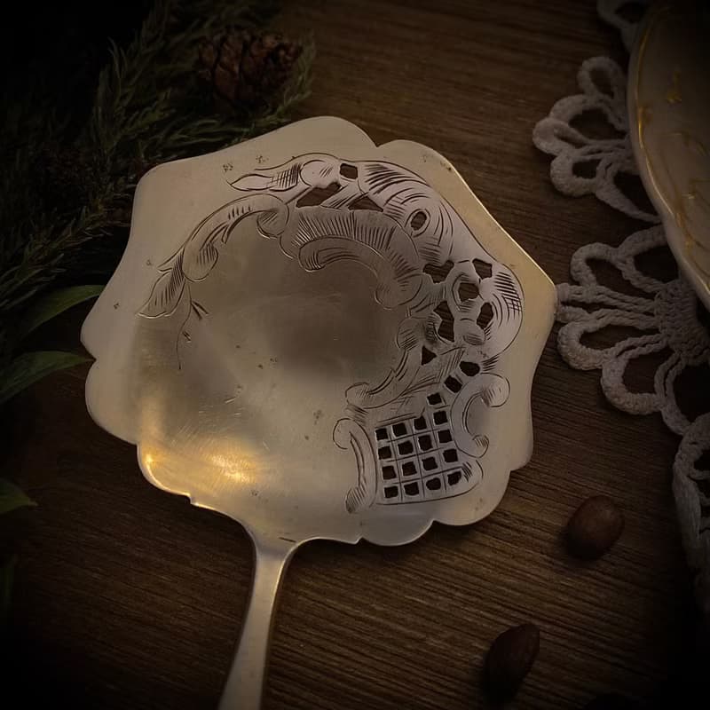 法國Art Nouveau純銀柄-訂製款鏤空雙色點心/餅乾圓鏟