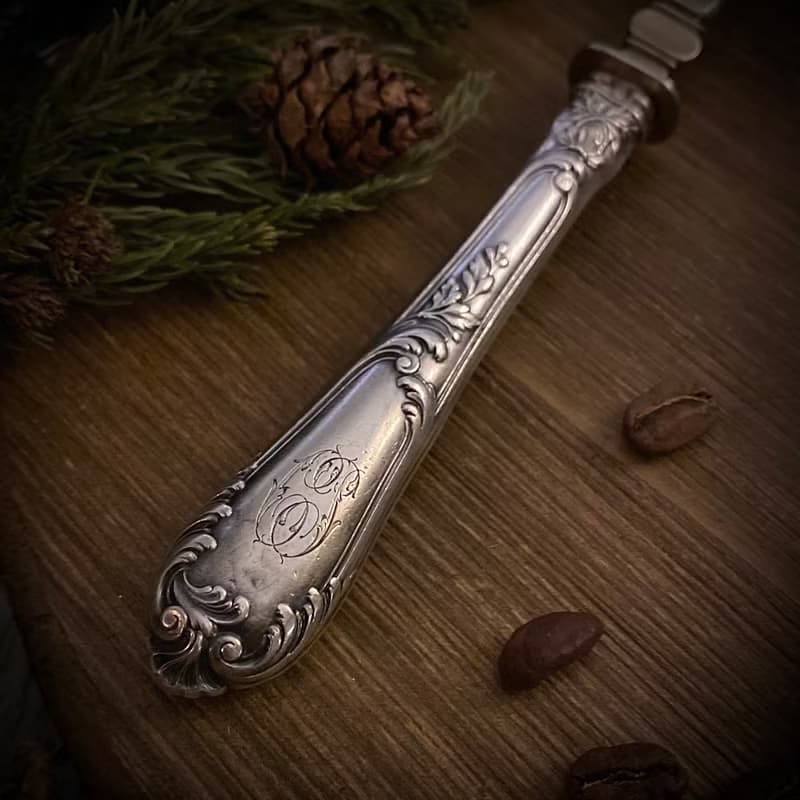 法國Art Nouveau純銀柄-訂製款鏤空雙色點心/餅乾圓鏟