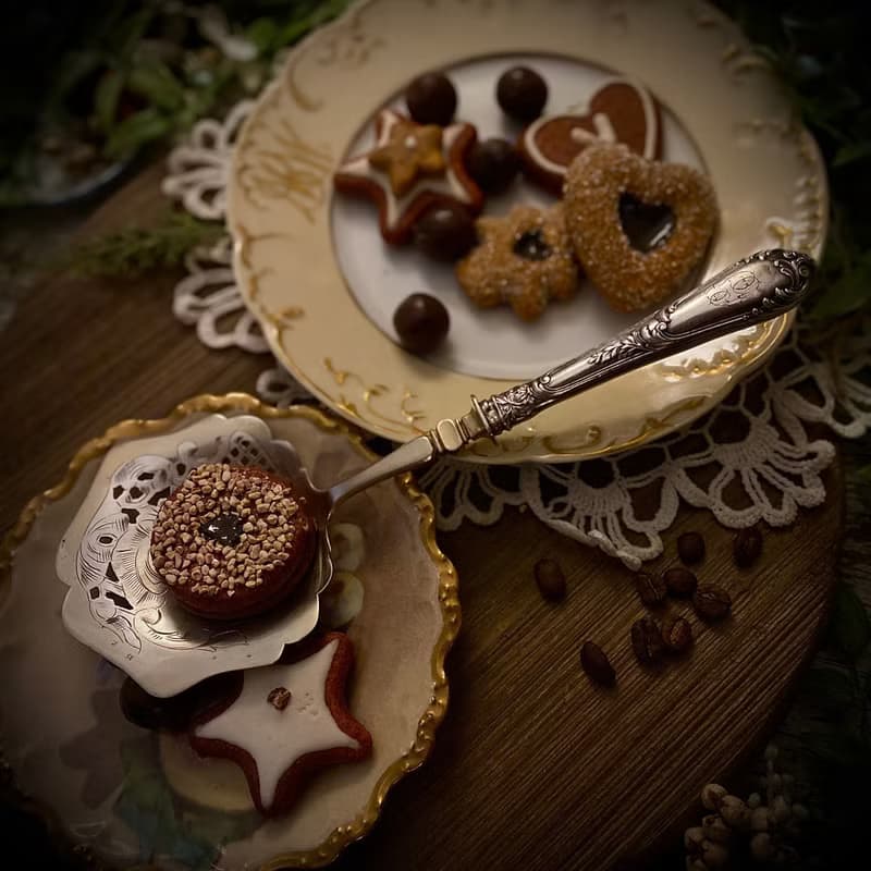 法國Art Nouveau純銀柄-訂製款鏤空雙色點心/餅乾圓鏟