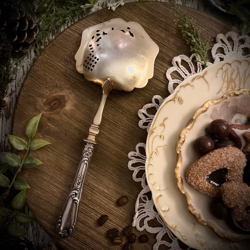 法國Art Nouveau純銀柄-訂製款鏤空雙色點心/餅乾圓鏟