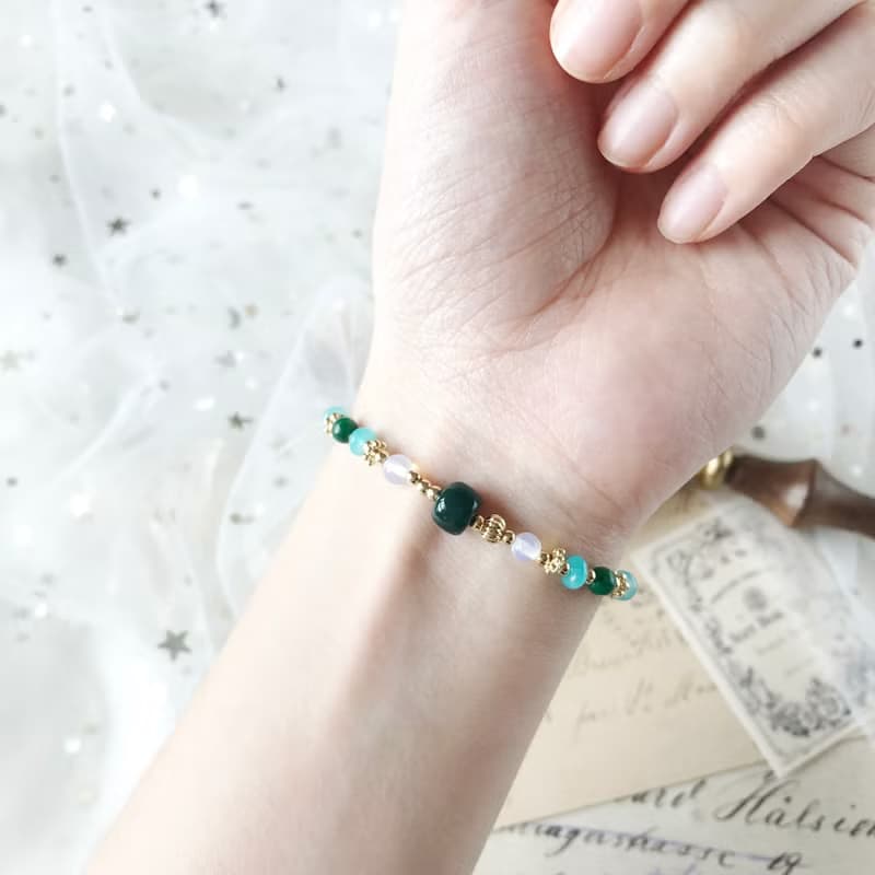 晴雨。阿拉善 蛋白石 天河石 鉻雲母 14KGP 天然石水晶 手鍊