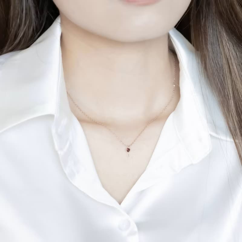 石榴石925純銀愛心鑰匙項鍊