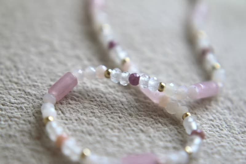 手鍊 月光石 紅寶石 天然石 - 公主 -