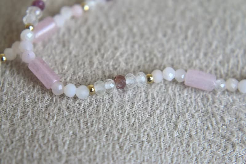 手鍊 月光石 紅寶石 天然石 - 公主 -