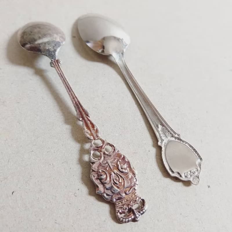 美國古董老物 夏威夷/新天鵝堡 著名景點雕刻紀念 銀質茶湯匙