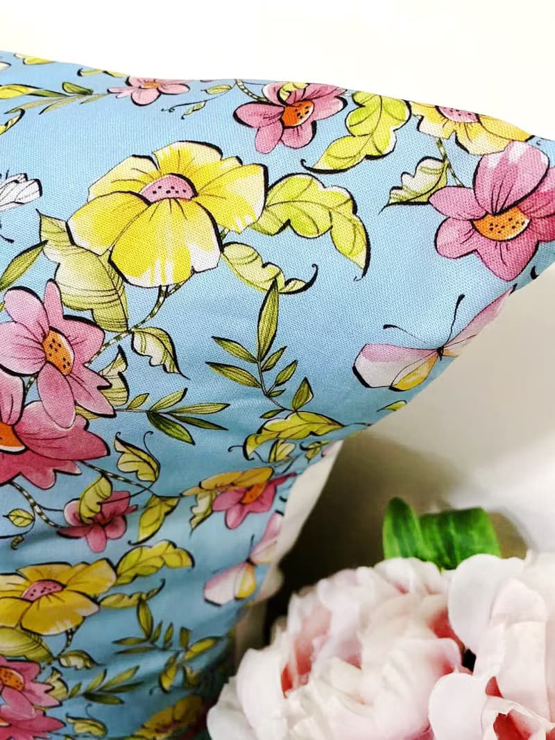 北歐風格淺藍黃花圖案簡約藍色花圖案抱枕靠枕靠墊枕套