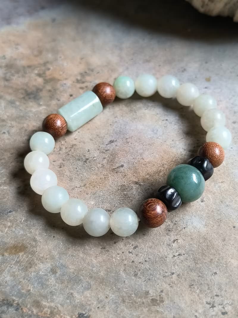 天然緬甸翡翠飄花鼓珠 桶珠 無拋光圓珠 檀木珠椰蒂珠手串手鍊