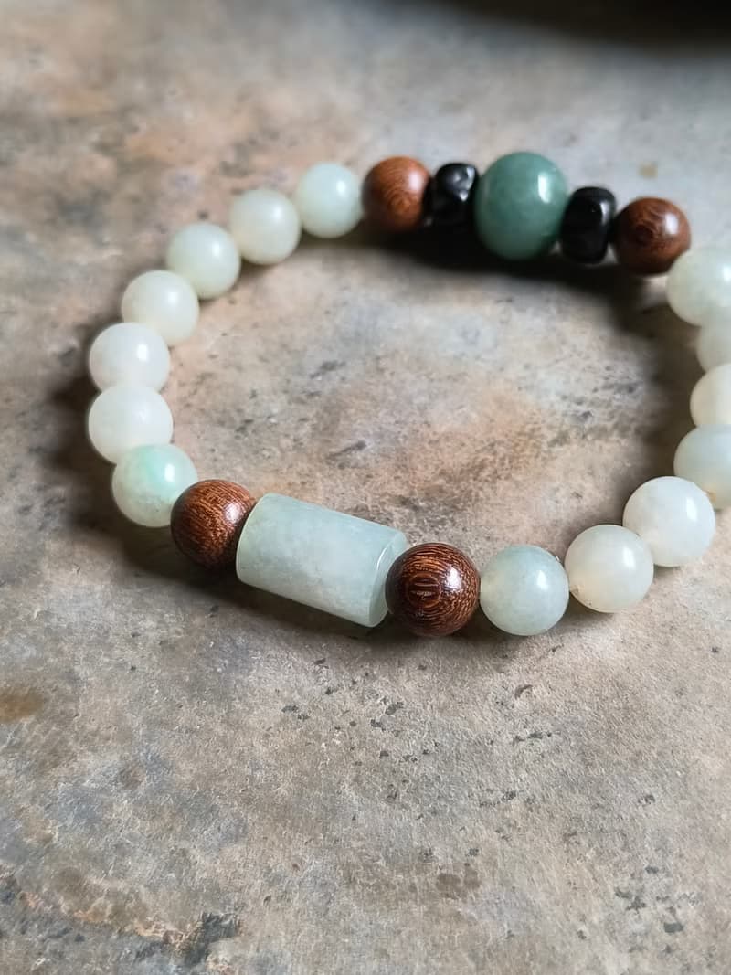 天然緬甸翡翠飄花鼓珠 桶珠 無拋光圓珠 檀木珠椰蒂珠手串手鍊