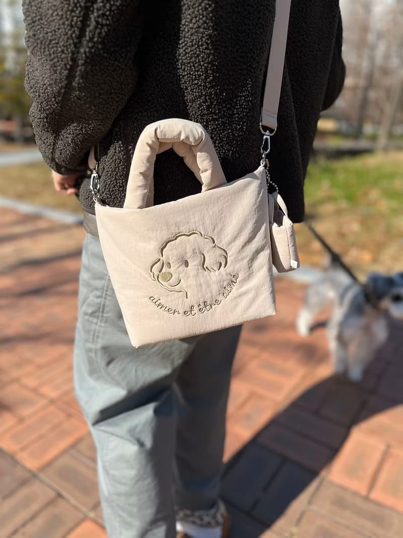 Soft Puffy Mini Tote Bag Dog Walking Bag embroidery