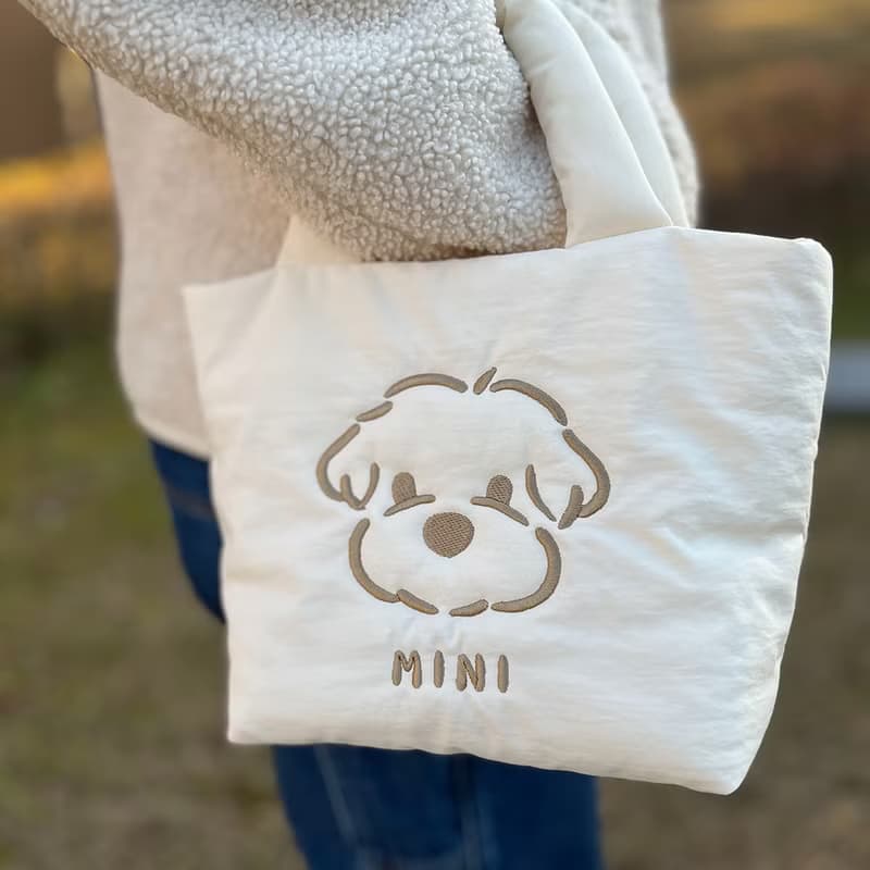 Soft Puffy Mini Tote Bag Dog Walking Bag embroidery