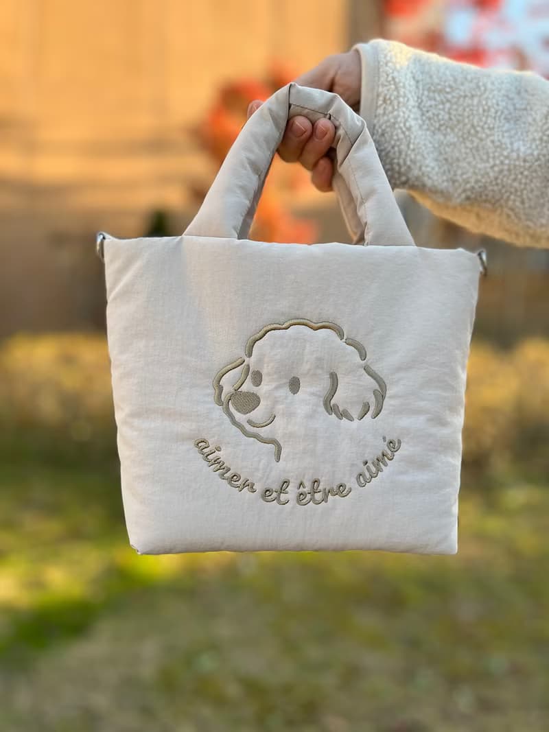 Soft Puffy Mini Tote Bag Dog Walking Bag embroidery
