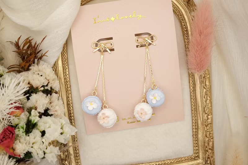 甜美手作 馬卡龍垂墜耳環