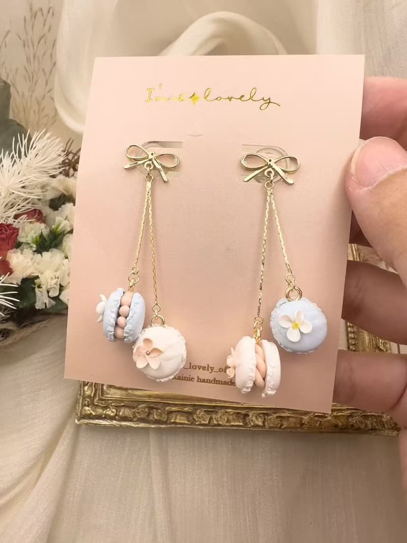 甜美手作 馬卡龍垂墜耳環